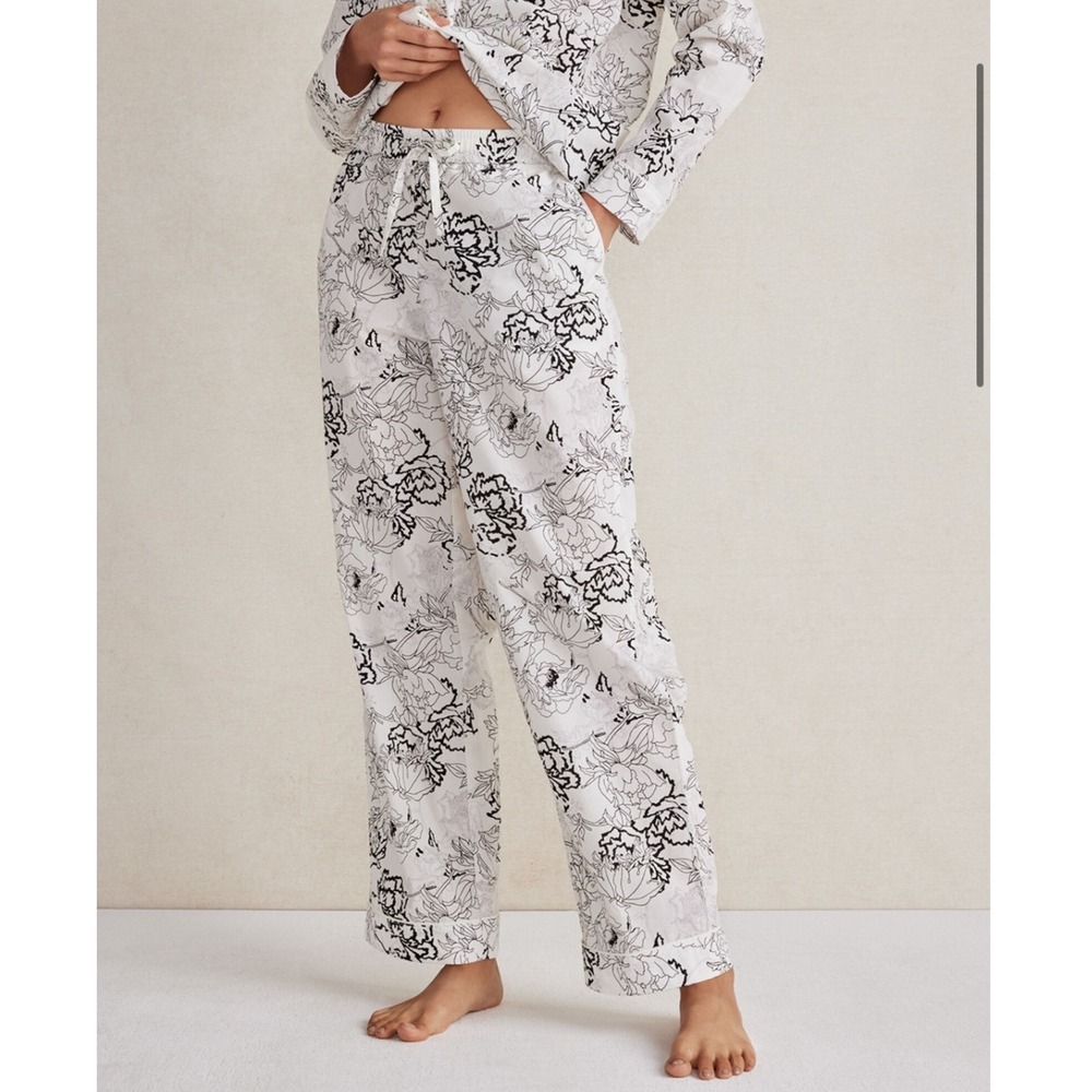 Haven Well‎ Within Cotton Poplin Sketched Floral Pajama Pants White Black M